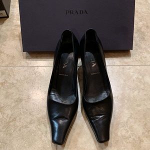 Prada Black Leather Pointed Toe Pumps